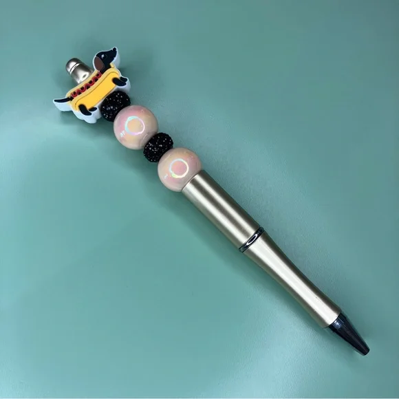 Silly Dachshund Hot Dog Handmade Beaded Pen - Picture 5 of 6